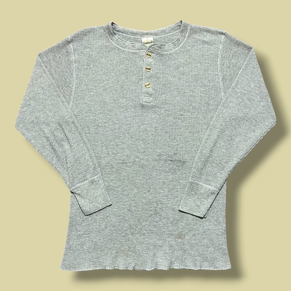 Vintage Thermal Shirt Henley Tee Waffle Knit Gray Mens Large 80s 90s Made in USA